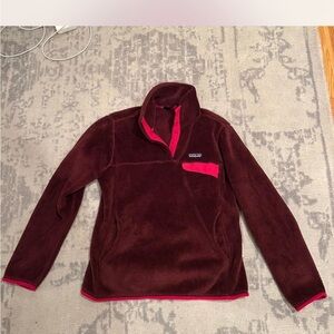 Patagonia Burgundy Fleece with Bright Pink Trim